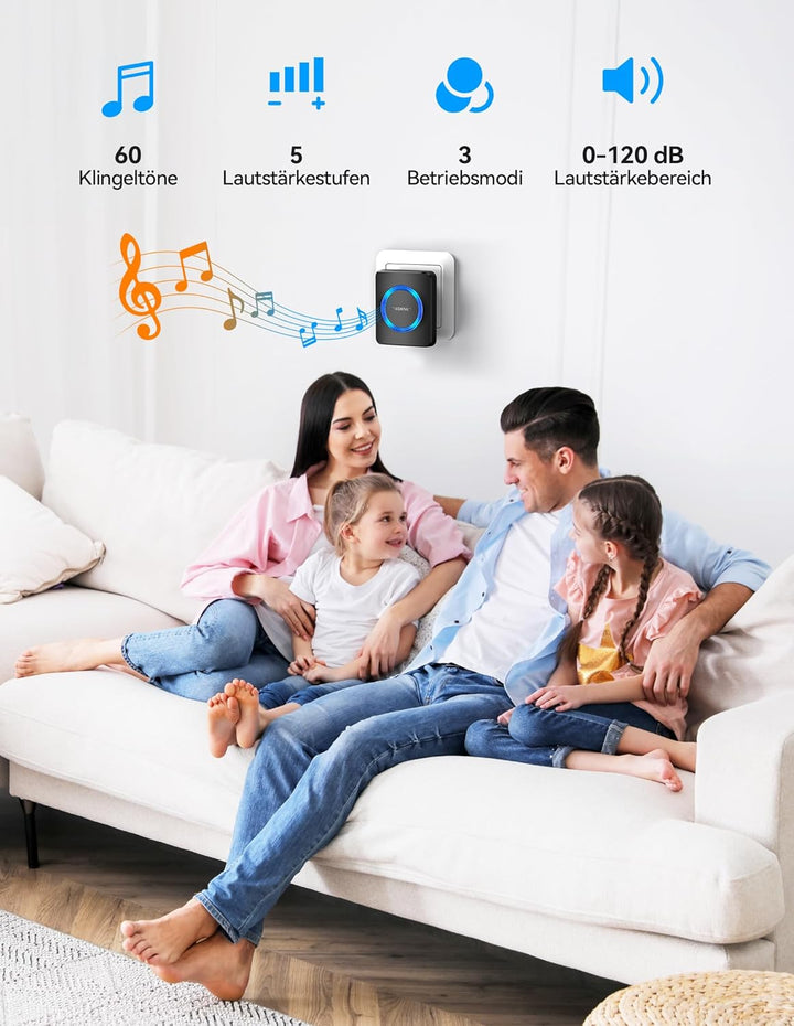 TECKNET Funkklingel, IP65 Funk klingel Kabellose Türklingel 600M Reichweite Aussen Wasserdicht, Haus
