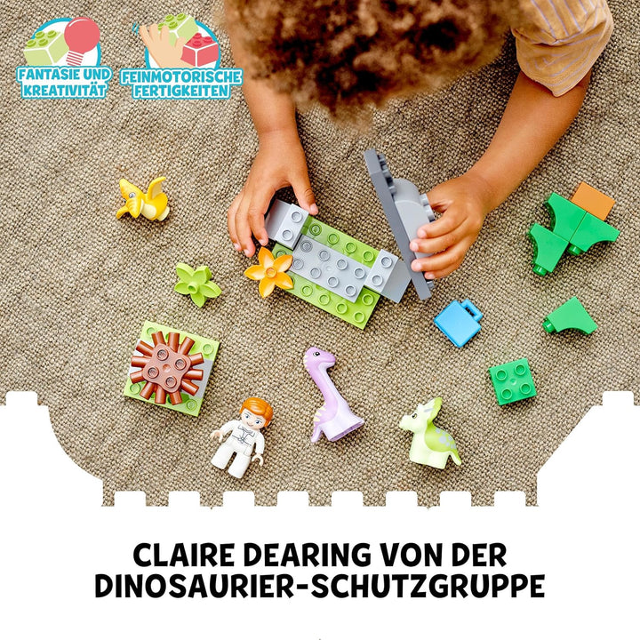 LEGO 10938 DUPLO Jurassic World Dinosaurier Kindergarten mit Baby Dino Figuren und Triceratops, Spie