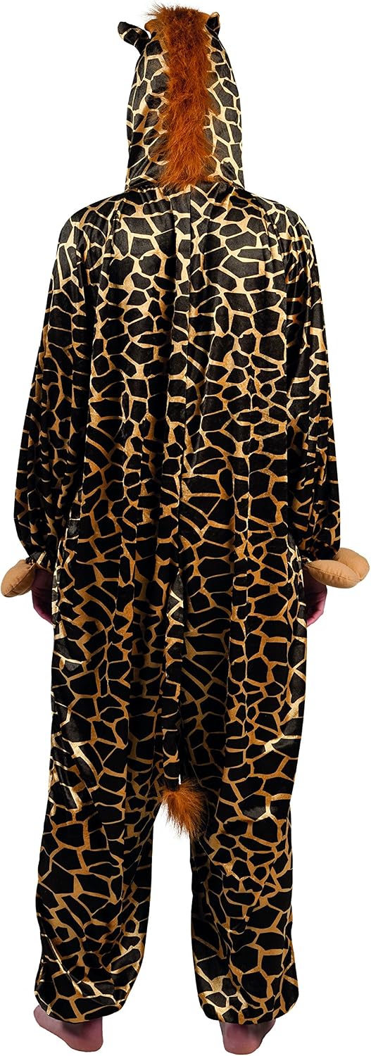 Boland - Erwachsenen-Kostüm Giraffe, Kapuzen-Overall aus Plüsch, Tiermotiv, Reisverschluss vorne, Zo