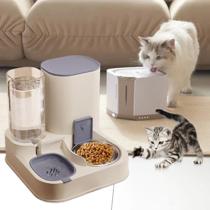 Pesoncarl Automatische Futterhäuschen, automatische Katzenfuttermittel 2 in 1 Edelstahl- und PP -Kat