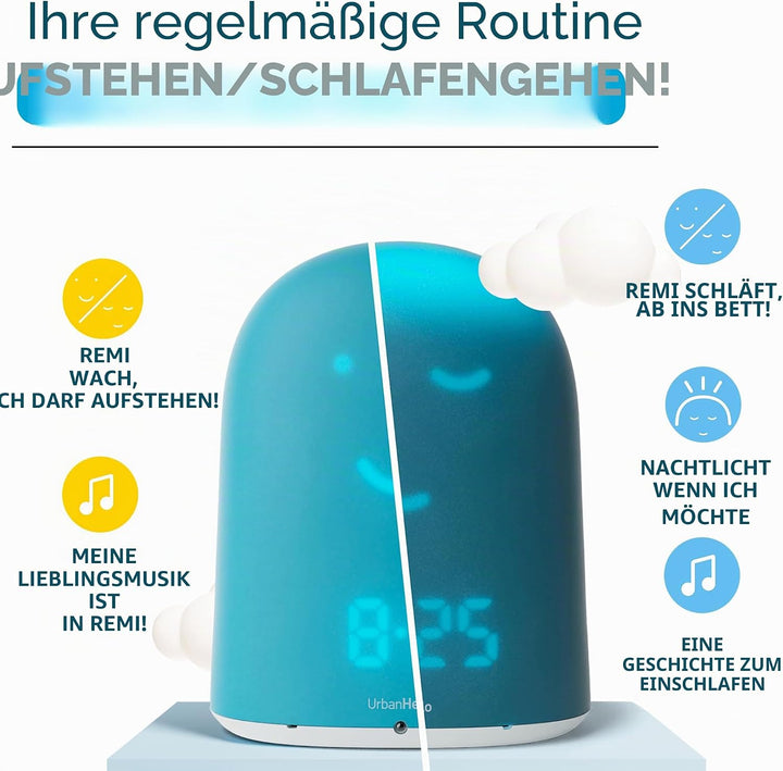 UrbanHello Remi – Der Beste Wecker für Kinder, beleuchtet, für Tag und Nacht, zum Lernen des Schlafe