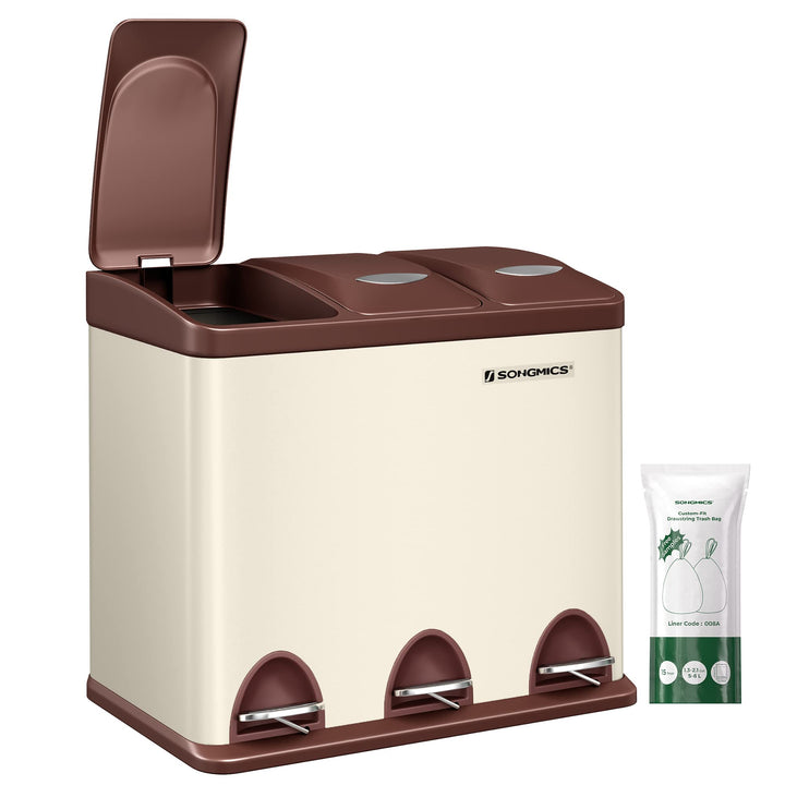 SONGMICS Mülleimer für die Küche, 3 x 8 L, Abfalleimer aus Metall, 3-in-1 Treteimer, Mülltrennung, M