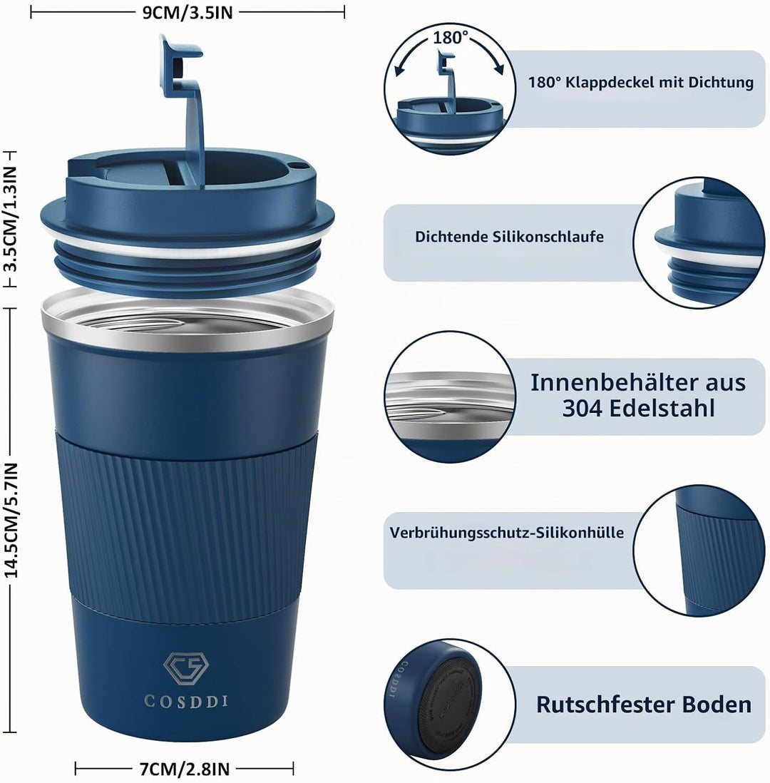 CS COSDDI Thermobecher- Isolierbecher, Edelstahl Travel Mug, 18oz/510ml Vakuum auslaufsicher Reisebe