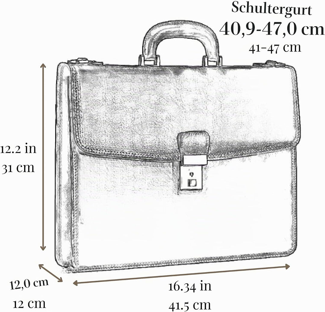 Time Resistance Leder Aktentasche - Leder Tasche Handgefertigt in Italien - Arbeitstasche mit Schult