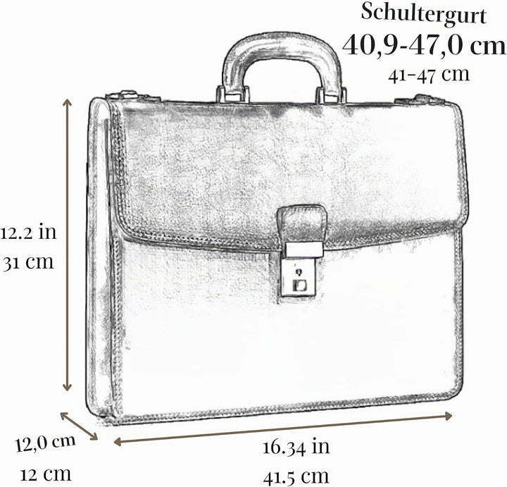 Time Resistance Leder Aktentasche - Leder Tasche Handgefertigt in Italien - Arbeitstasche mit Schult