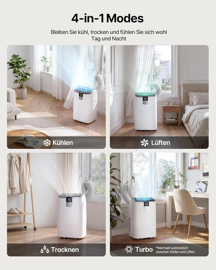 Mobile Klimaanlage 12000BTU mit Abluftschlauch | 4-in-1 Mobiles Klimagerät mit Fensterabdichtung | A
