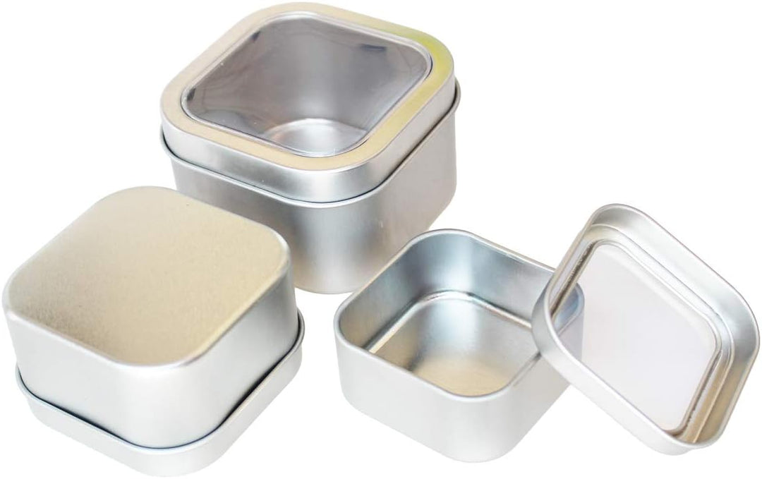 18-Pack Leere quadratische Silber Metalldosen mit klarem Fenster für Kerzenherstellung, Süssigkeiten