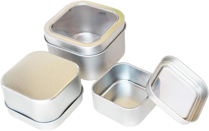 18-Pack Leere quadratische Silber Metalldosen mit klarem Fenster für Kerzenherstellung, Süssigkeiten
