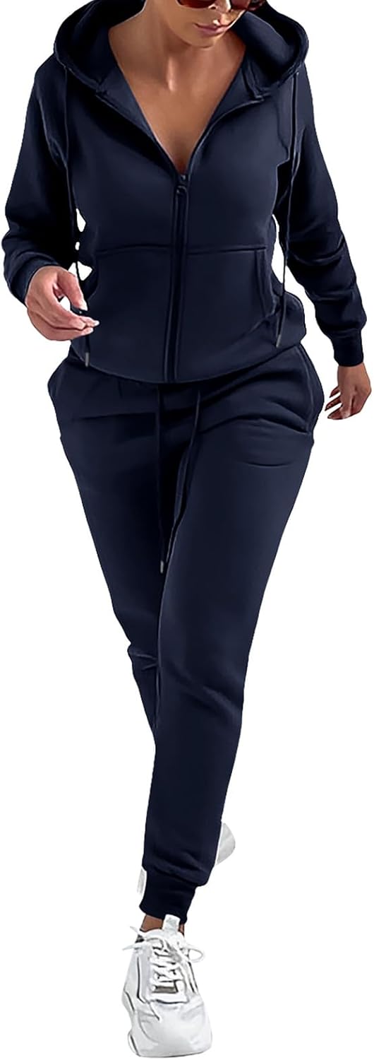 REORIA Damen Trainingsanzüge Warm Baumwolle Hausanzug Dicker Jogginganzug Set Langarmes Activewear W