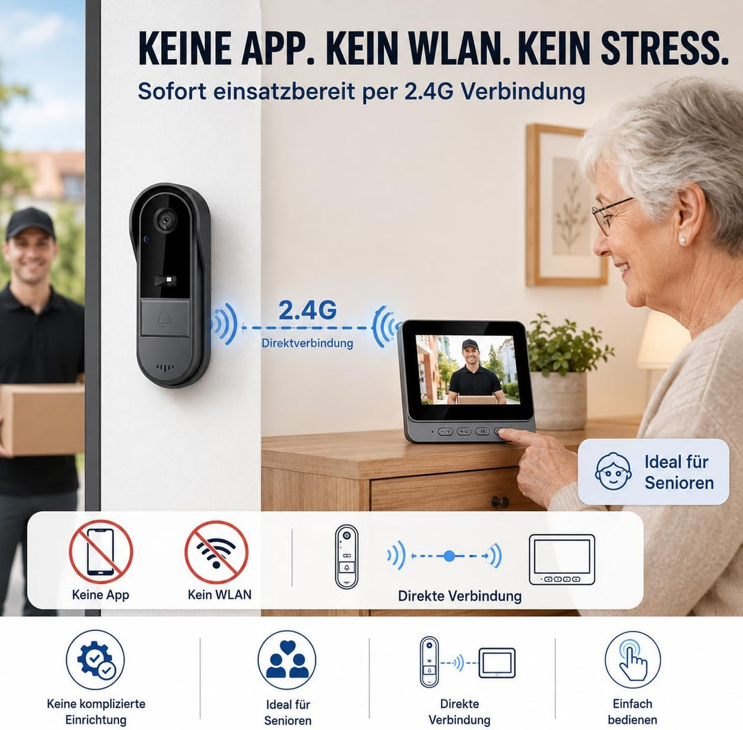 TKMARS Video Türklingel Kabellos Videotürklingel mit Monitor 170°Türklingel mit Kamera Unterstützt B