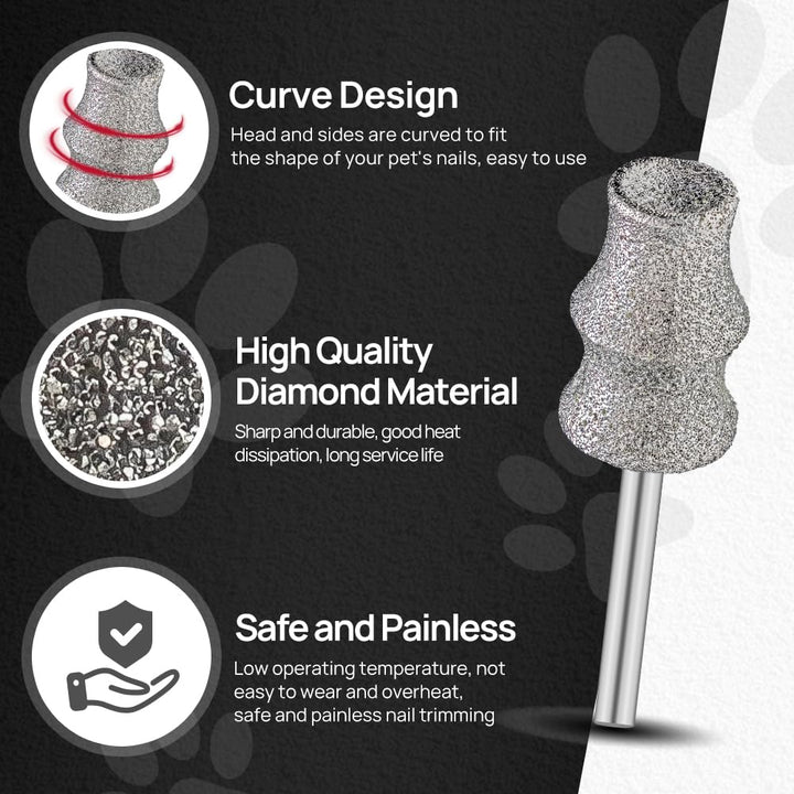 FOCSTOL Diamant-Hundenagelschleifer Bits 3mm - Diamant-Rotations-Nagelschleifer-Bits für Hund, Nagel