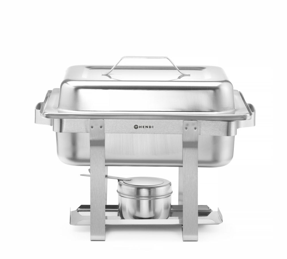 HENDI 475201 Chafing Dish 1/2, Gastronorm, mit hochglanzpoliertem, einsteckbarem Deckel. Inkl. Brenn