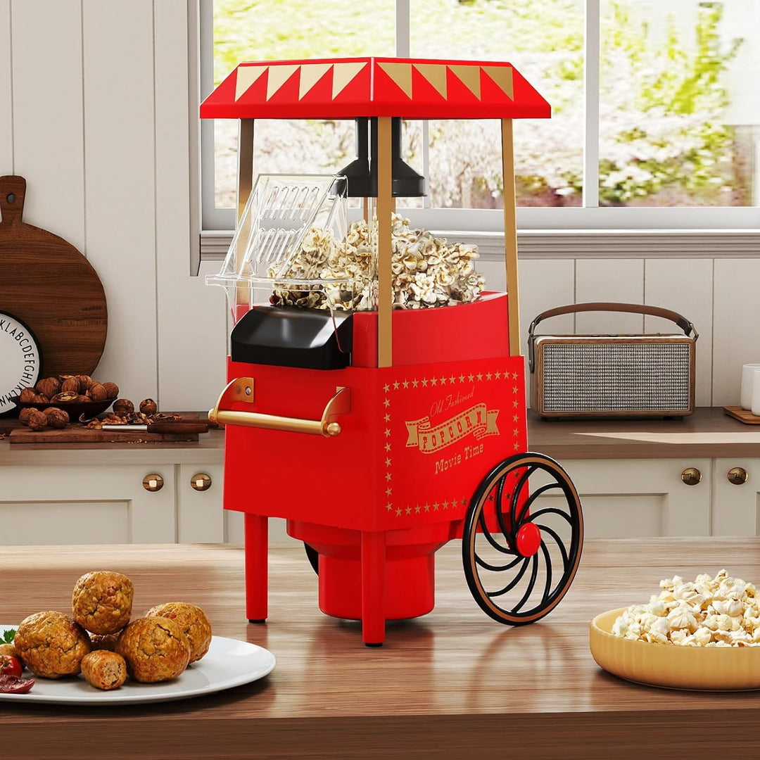 LIFEZEAL Retro Popcornmaschine 1200W, Heissluft Popcorn Maker ohne Öl, Popcornautomat mit Messbecher