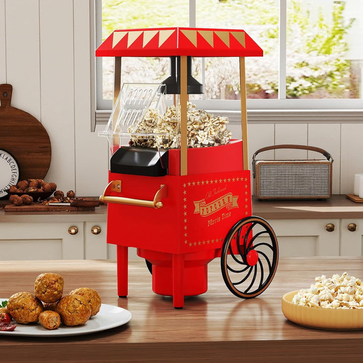 LIFEZEAL Retro Popcornmaschine 1200W, Heissluft Popcorn Maker ohne Öl, Popcornautomat mit Messbecher