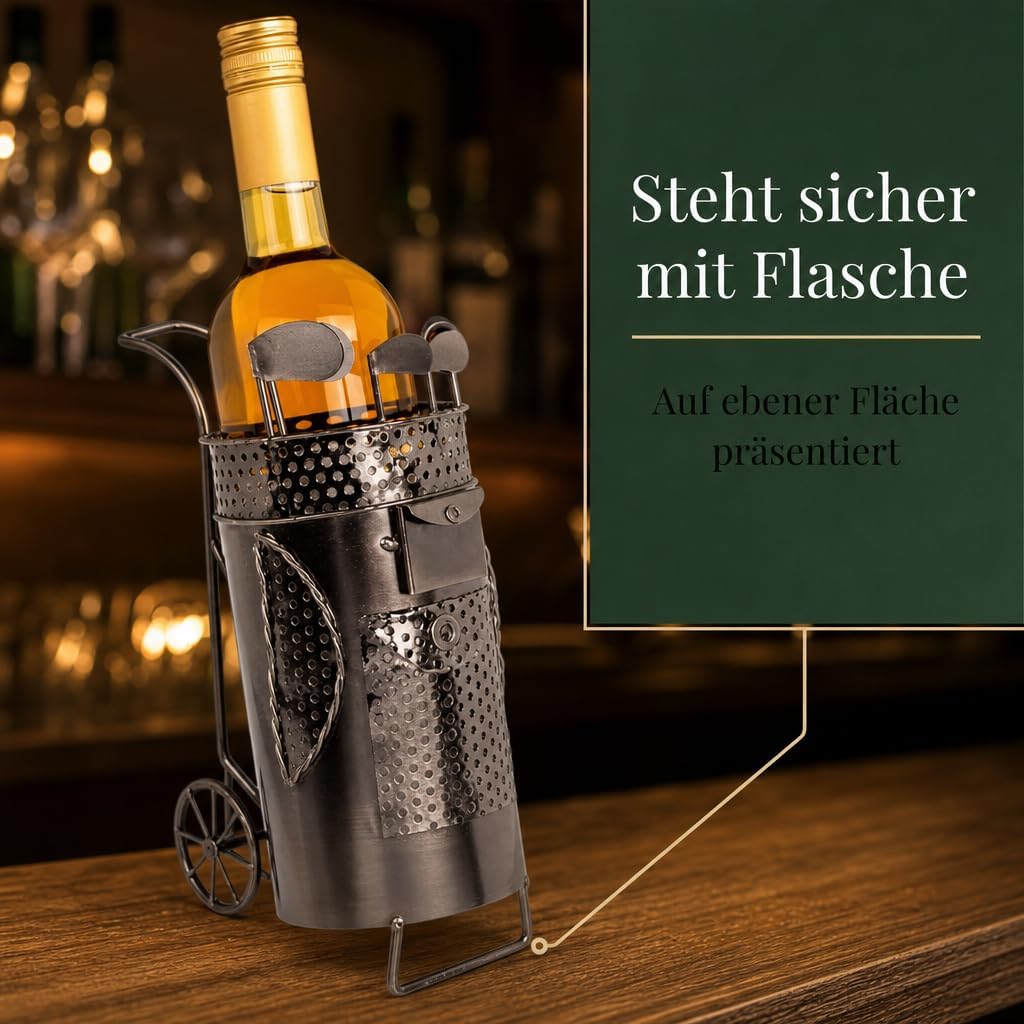 MIJOMA Weinflaschenhalter Golftasche aus Metall – Deko-Weinständer für 1 Flasche, Handarbeit, Golf M