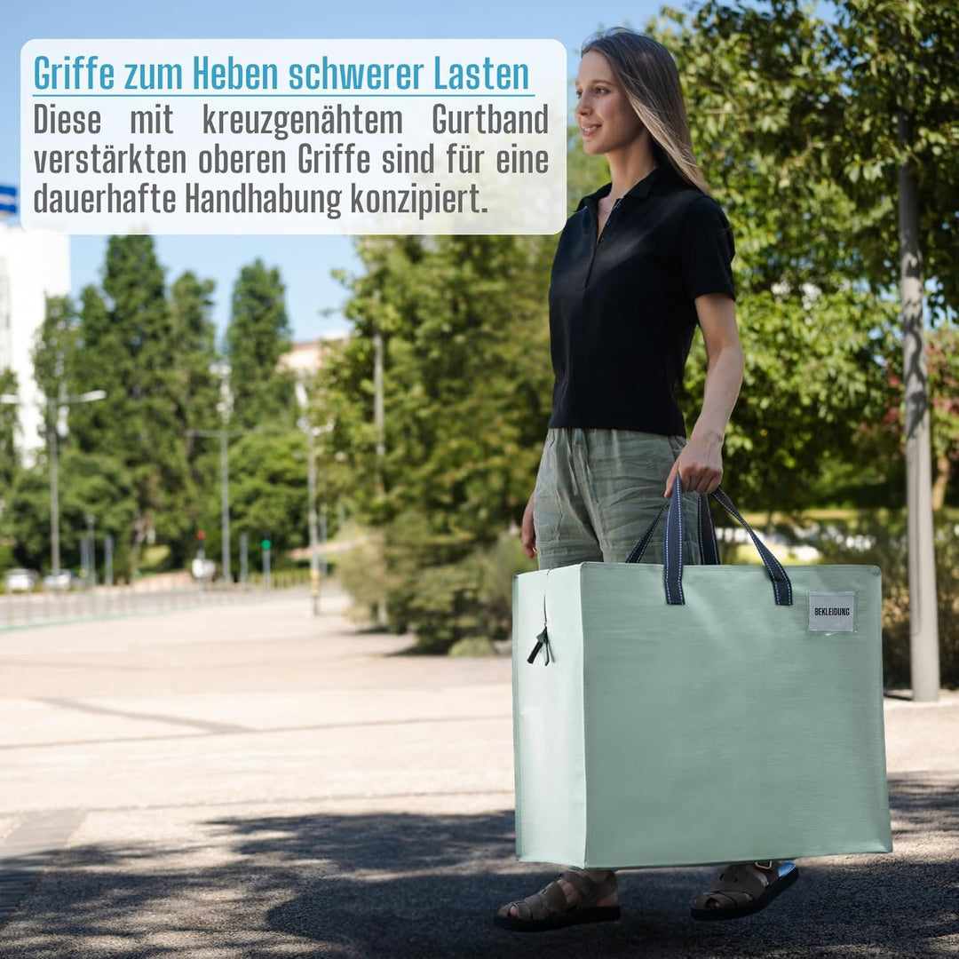 VENO 84 Liter Extra Gross Aufbewahrungstasche mit starke Griffe und Reissverschlüssen für Umzug, Auf