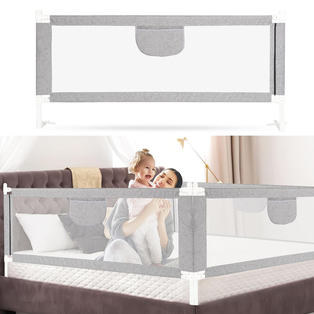 Fiqops Bettgitter Rausfallschutz 200CMx2+180CMx1 Höhenverstellbar 64-96cm, Bettschutzgitter Kinderbe