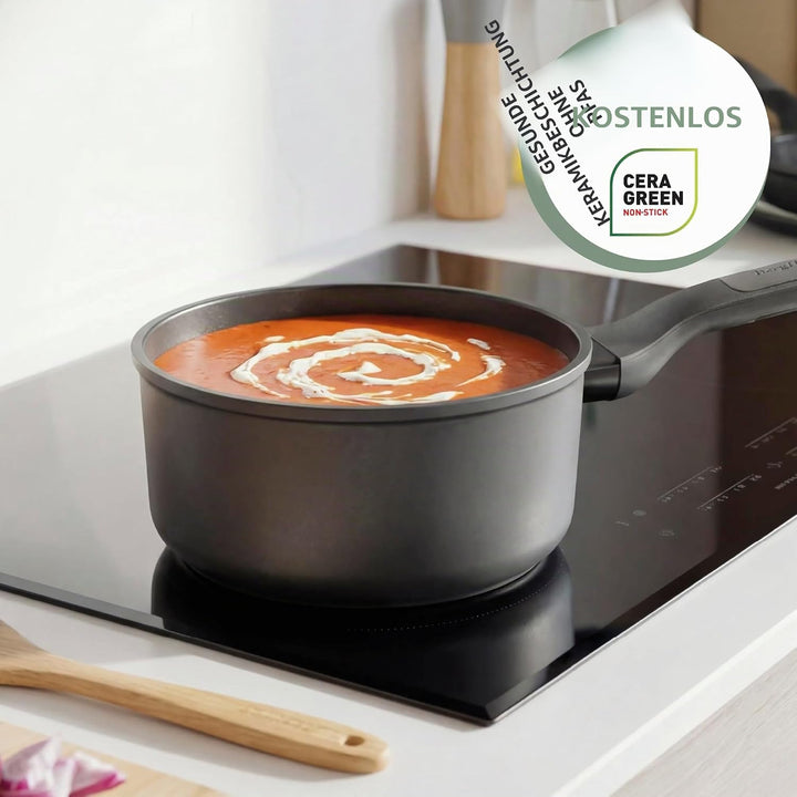 BergHOFF Leo Stone+ Antihaft-Kochtopf (18cm) - Topf induktion - Stielkasserole mit Deckel - Topf gro