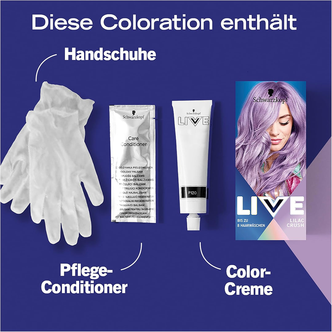 Schwarzkopf LIVE Pretty Pastels Semi-Permanente Haarfarbe P120 Lilac Crush (3 x 142,5 ml), Coloratio