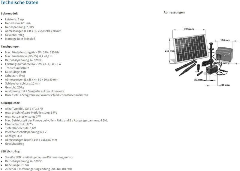 Esotec 101775 Solar-Teichpumpenset mit Akkuspeicher Grösse 1