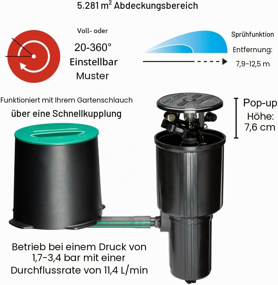 Rain Bird LG3HE In-Ground Schlagsprenger mit Click-N-Go Schlauchanschluss Impulsregner mit Click-N-G