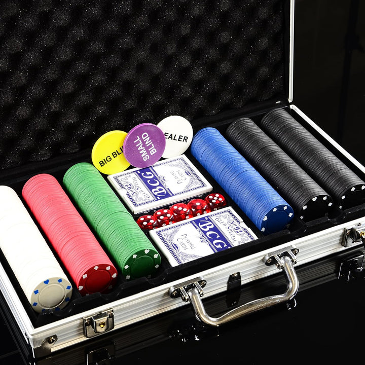 SONLEX Pokerkoffer mit 300 500 Pokerchips abschliessbar Pokerkarten Zubehör Deluxe Pokerset Casino A