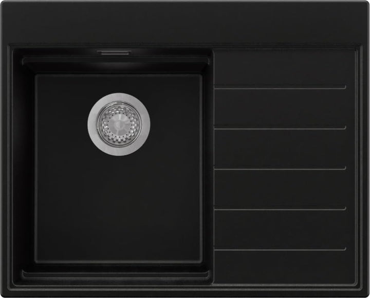 PRIMAGRAN Spülbecken Schwarz 62x50cm, Granitspüle 1 Becken + Ablauf-Set, Küchenspüle ab 40er Untersc