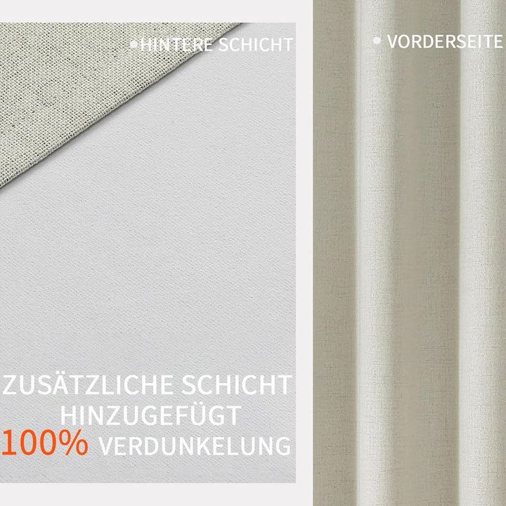 Joydeco 100% Blickdichte Vorhänge mit Ösen Gardinen Leinenoptik 2 Stück, Verdunkelungsvorhang Leinen