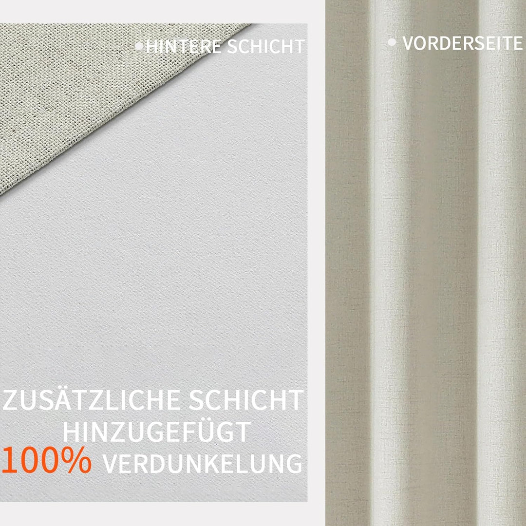 Joydeco 100% Blickdichte Vorhänge mit Ösen Gardinen Leinenoptik 2 Stück, Verdunkelungsvorhang Leinen