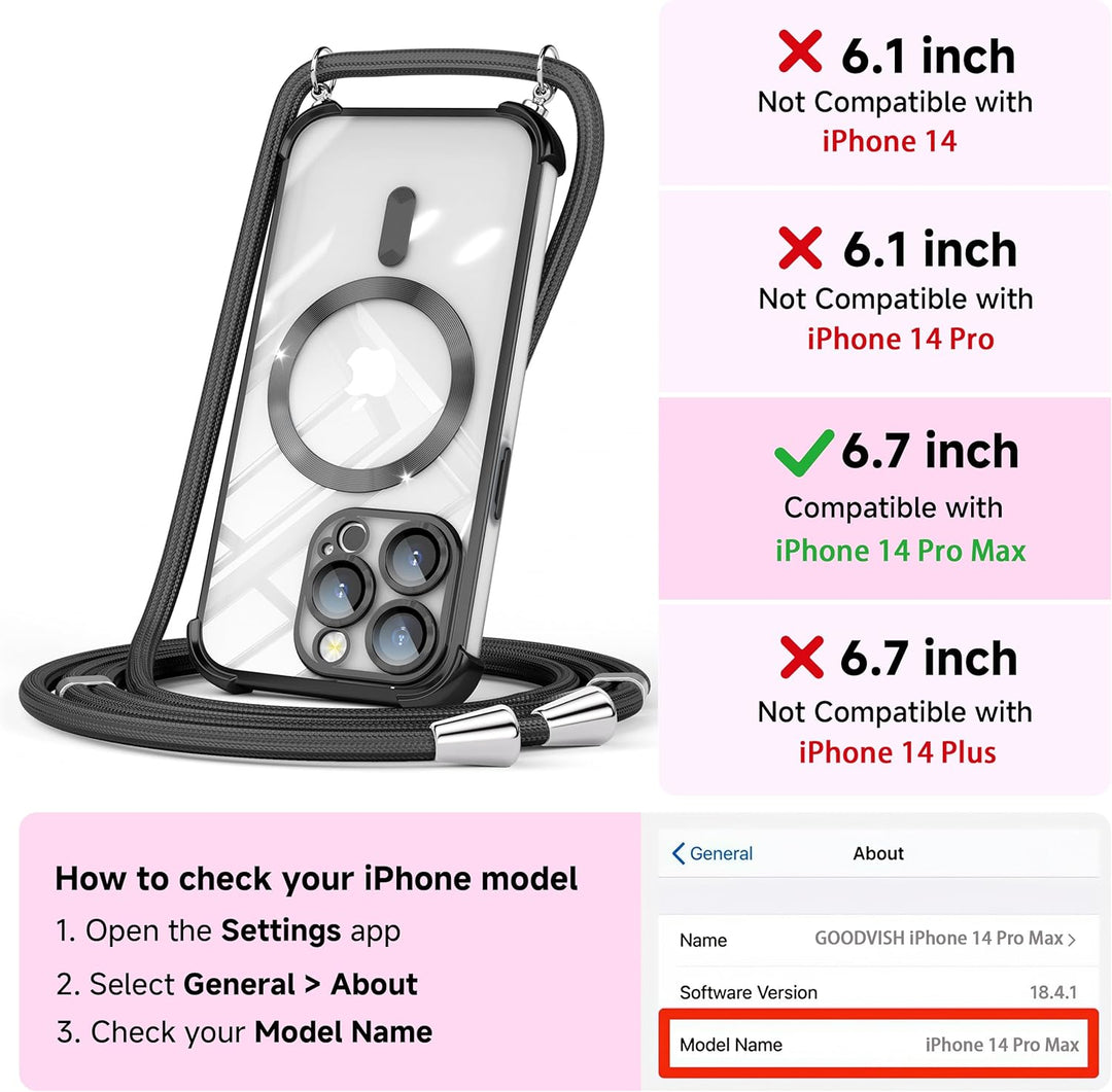 GOODVISH Handykette für iPhone 14 Pro Max Hülle mit Band, mit 2 Stück Schutzfolie, Necklace Handyhül