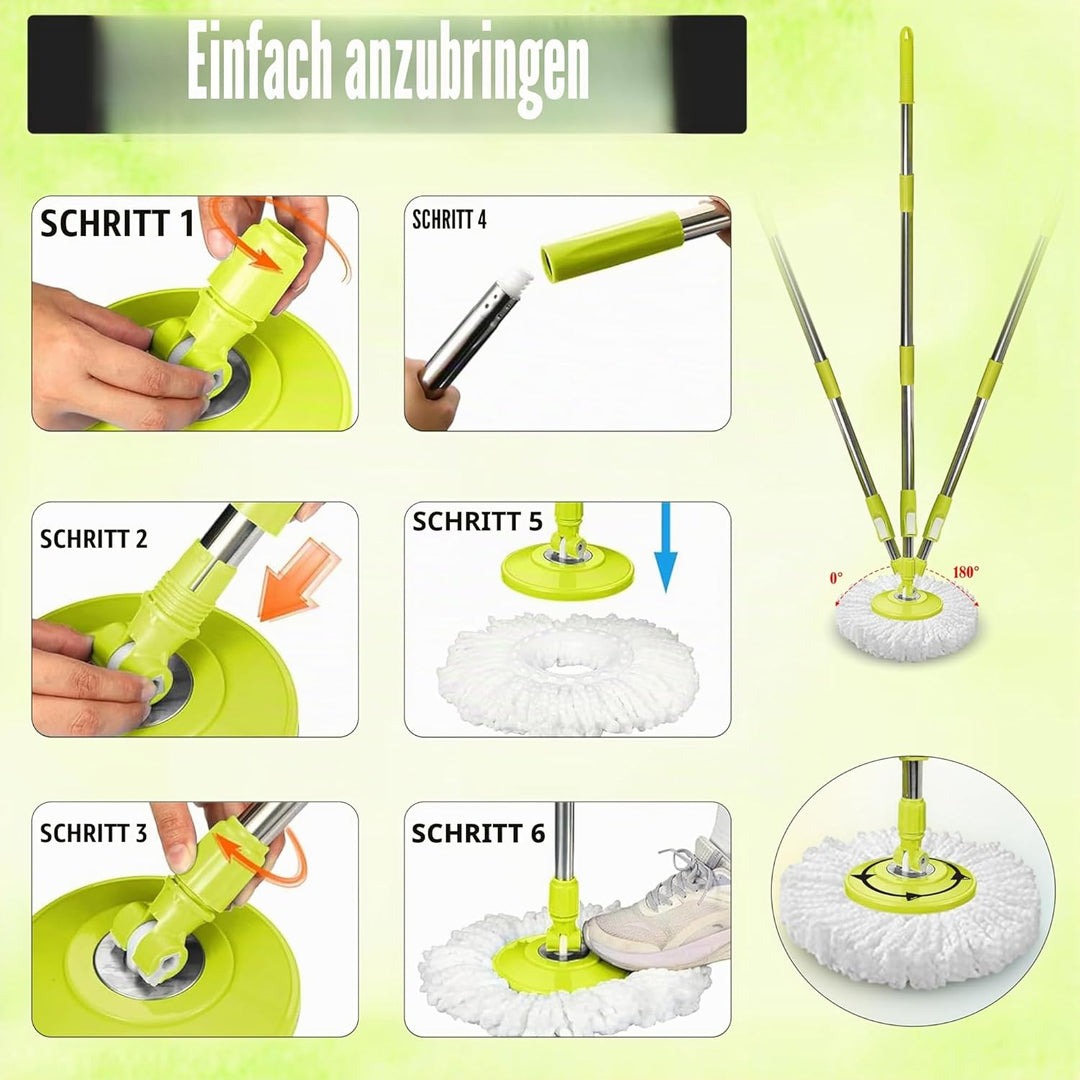 ARSUK Mopp- und Eimer-Sets – 2 separate stapelbare Eimer mit 2 Mikrofaser-Moppköpfen und 360° drehba