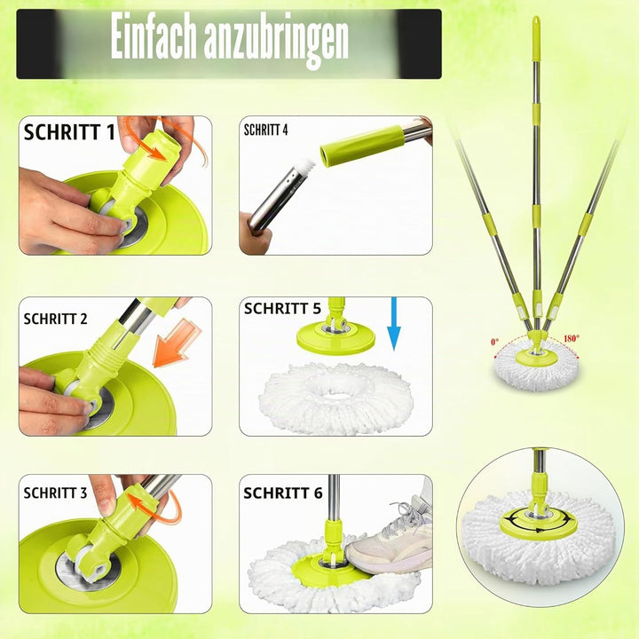 ARSUK Mopp- und Eimer-Sets – 2 separate stapelbare Eimer mit 2 Mikrofaser-Moppköpfen und 360° drehba