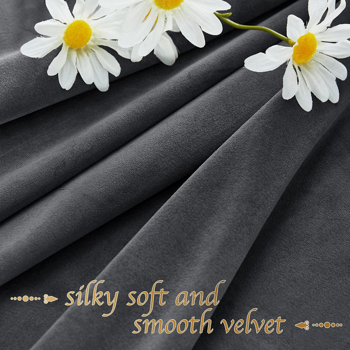 PONY DANCE Wohnzimmer Gardinen Samt Grau Thermovorhang mit Ösen 2er Set Soft and Thick Velvet Curtai