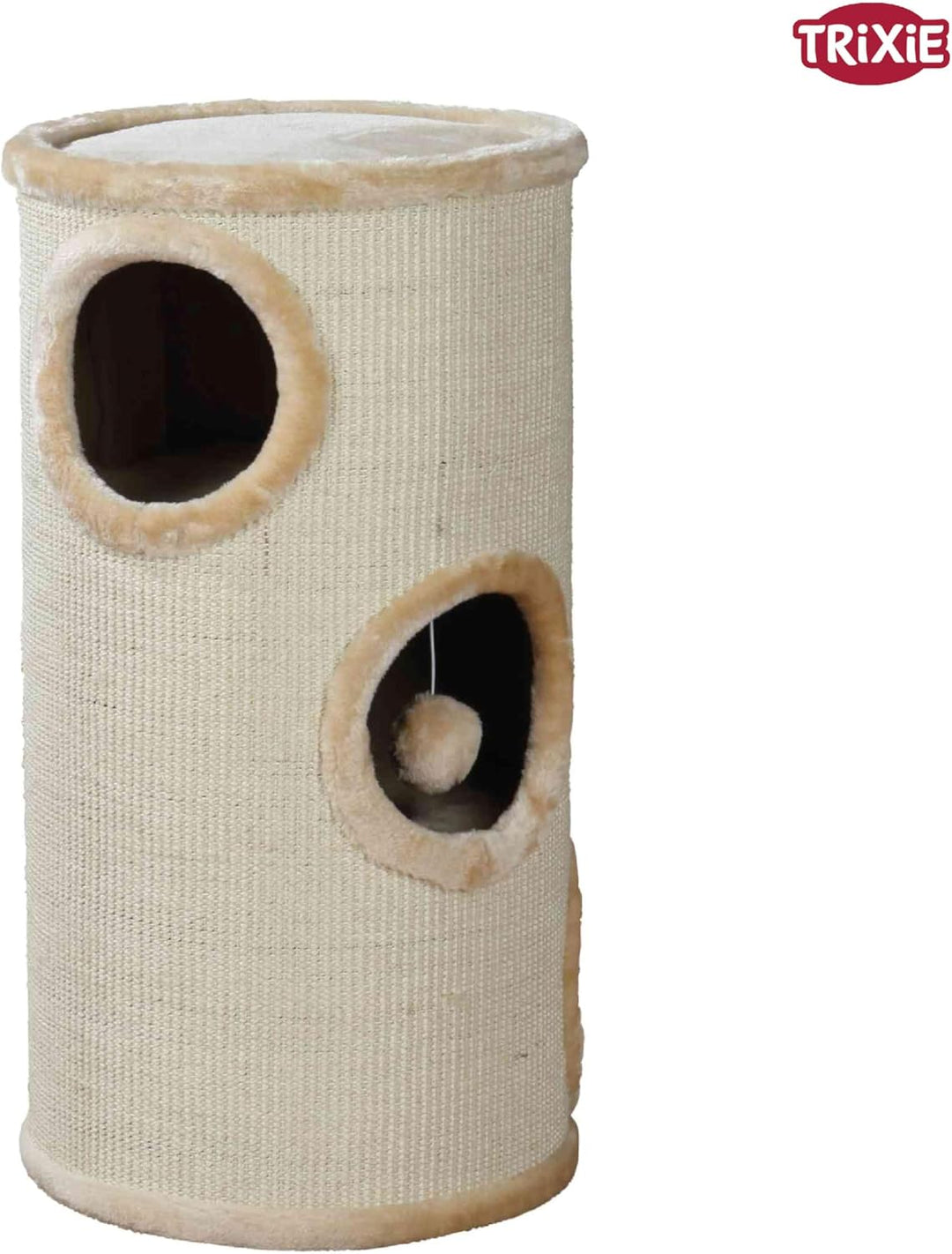 TRIXIE Kratztonne für Katzen Samuel 70 cm in natur/beige – dreistöckige Katzentonne mit gepolsterter