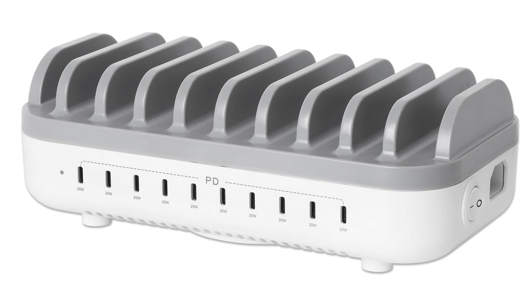 Manhattan 102766 Organizzatore Per Stazioni Di Carica Bianco, Grigio (charging Station 10 Port UsB-C