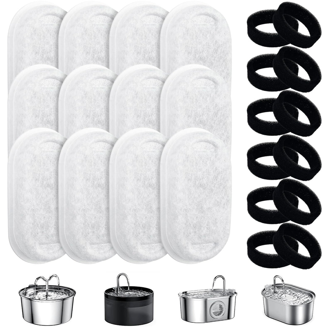 Katzenbrunnen Filter, 12 Stück Filter + 12 Stück Schaumstofffilter für 2L/3,2L/4L Katzen Trinkbrunne