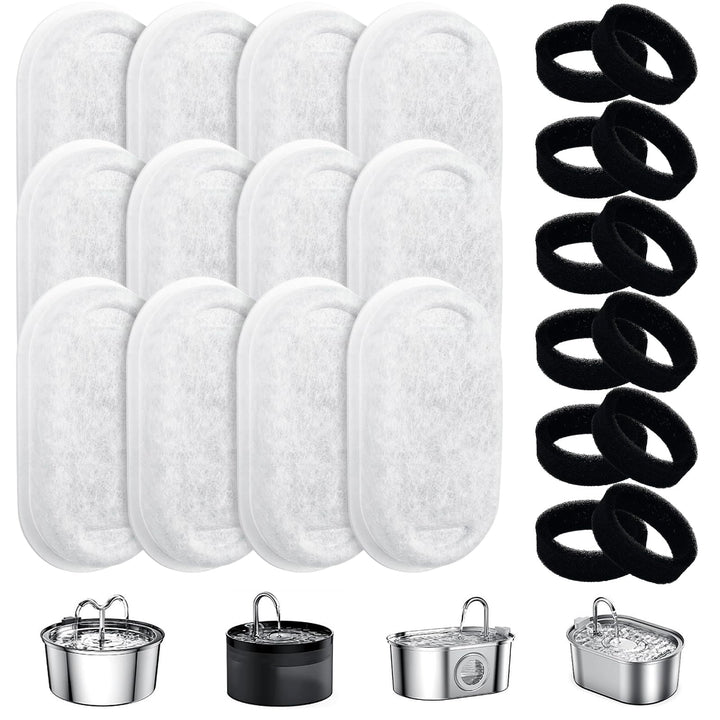 Katzenbrunnen Filter, 12 Stück Filter + 12 Stück Schaumstofffilter für 2L/3,2L/4L Katzen Trinkbrunne