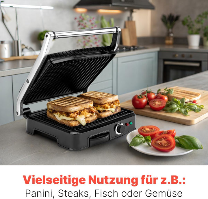 Clatronic KG 3487 Kontaktgrill für beidseitiges, fettfreies Grillen, antihaftbeschichtete Grillplatt