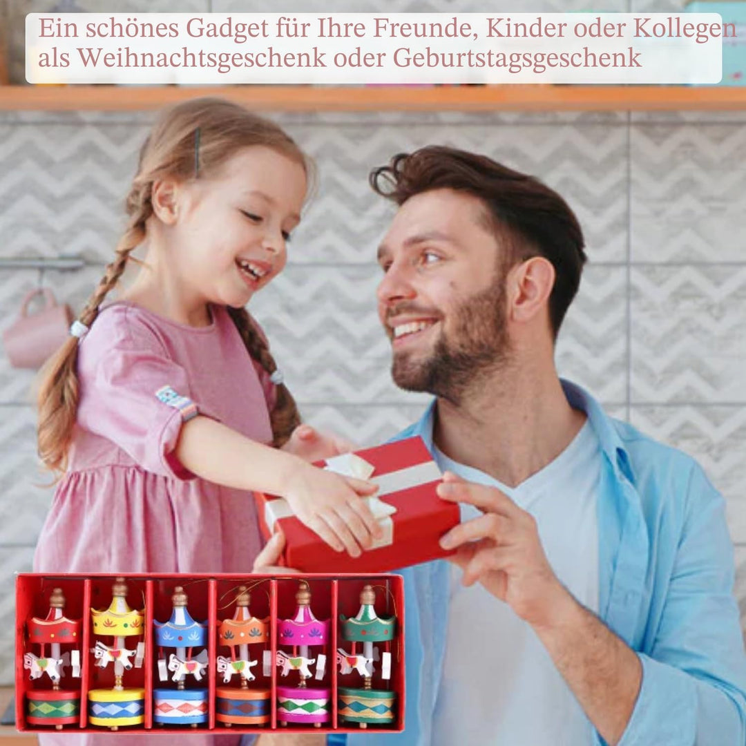 6/Set Holz Karussell Karussellpferd karussell Weihnachten Vintage Mini zum Aufhängen Anhänger Baum W