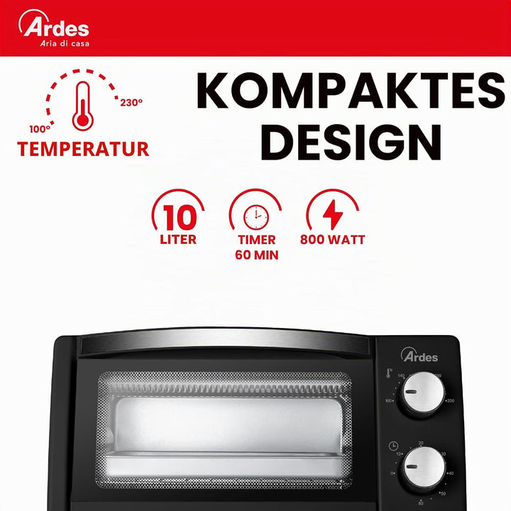 ARDES - AR6211B Elektrischer Kleinbackofen Fassungsvermögen 10 Liter Mit Innenbeleuchtung Regulierba