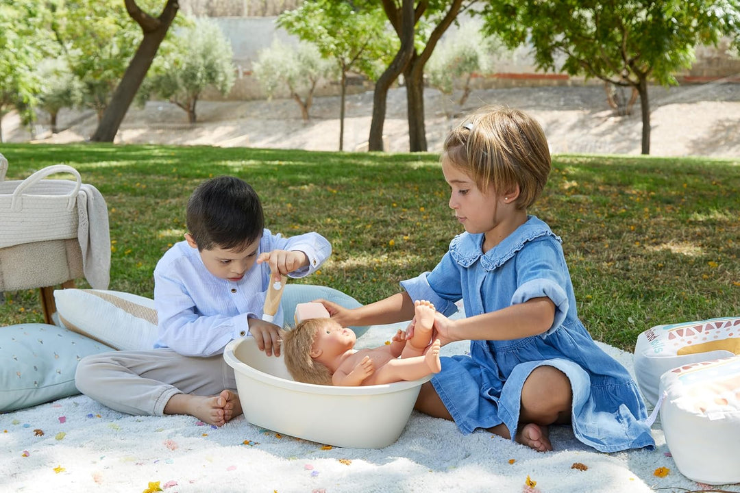 Miniland Dolls Badewanne mit Regenbogen-Schwamm, 31100, Beige