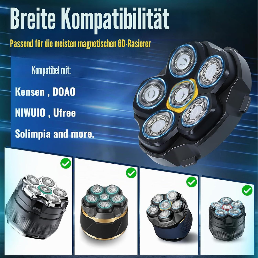 Magnetischer Rasierköpfe mit 6 Ersatzklingen für viele 6D magnetische Elektrorasierer, kompatibel mi