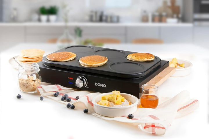 DOMO DO8717PN Crepes Maker mit Holzdesign - PFAS FREE - Crepe Pancake Maker inklusive Teiglöffel - 6