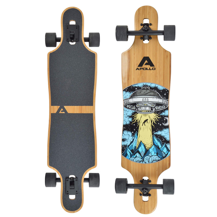 Apollo Longboard, Komplettboard mit Deck aus Bambus & Fiberglas, High-End Board mit ABEC 9 Kugellage