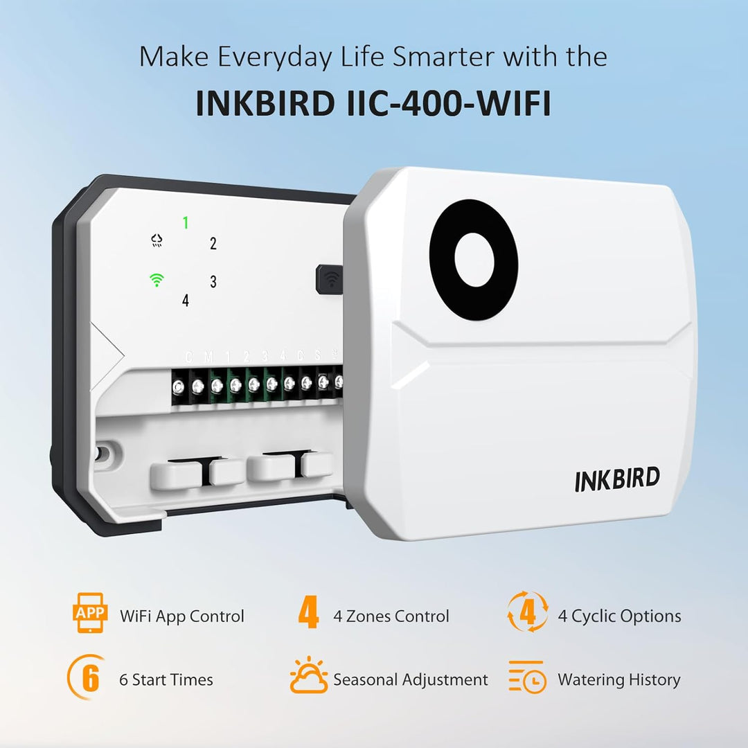 Inkbird IIC-400 Wlan bewässerungscomputer, 4 Zonen, Bewässerungssystem Controller IIC-400-WIFI(4 Zon