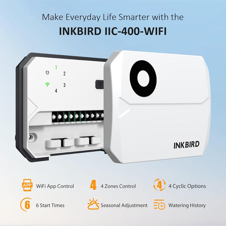 Inkbird IIC-400 Wlan bewässerungscomputer, 4 Zonen, Bewässerungssystem Controller IIC-400-WIFI(4 Zon