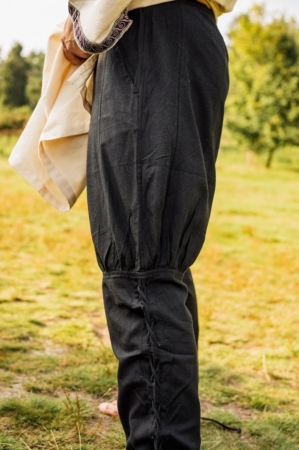 Leonardo Carbone Hose mit Beinschnürung Männer Hose schwarz XL 100% Baumwolle Kostüme, Mittelalter