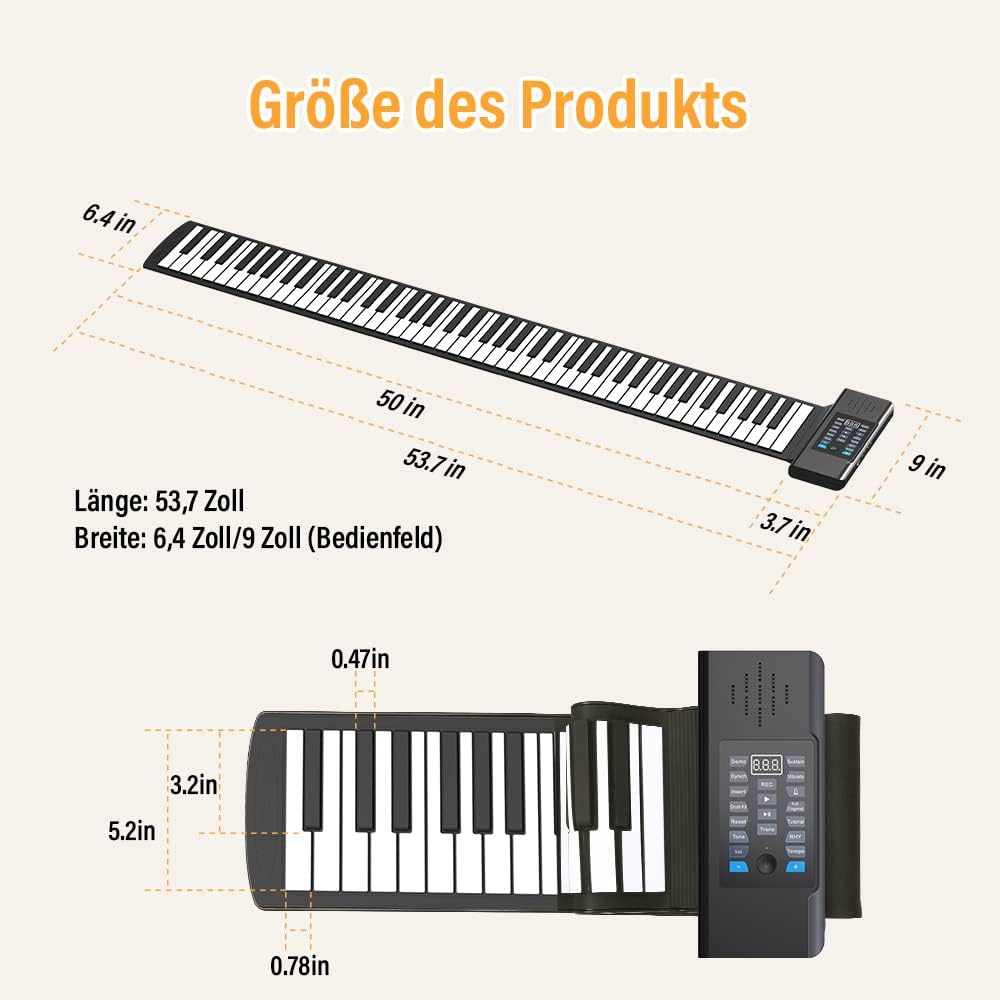 OYAYO Rollpiano 88 Tasten Roll Up Piano Keyboard Unterstützt MIDI mit 128 Tönen und Rhythmen, Rollkl