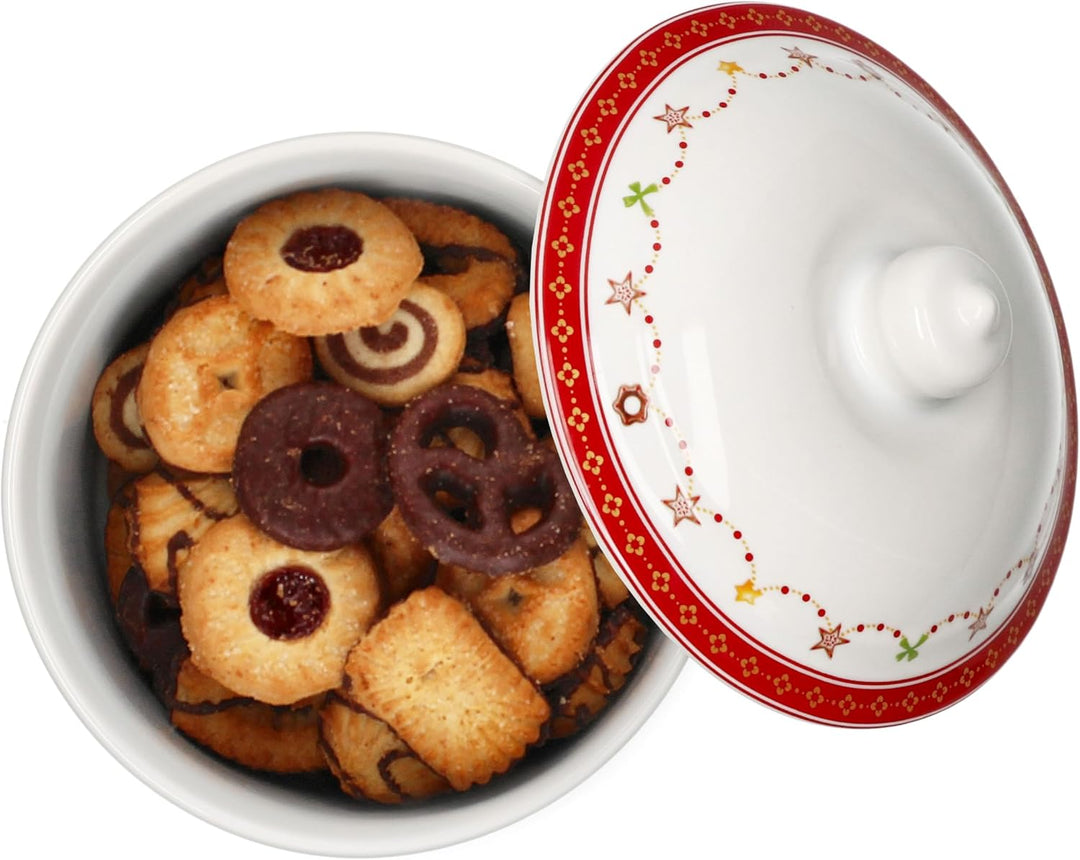 MamboCat Weihnachtstraum Gebäckdose mit Deckel I 960ml I runde Keksbox mit Weihnachtsdekor I Vorrats