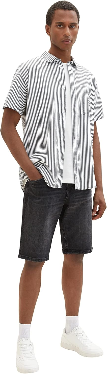 TOM TAILOR Herren Slim Fit Jeans Bermuda Shorts mit Stretch 28 10220 - Used Dark Stone Grey Denim, 2